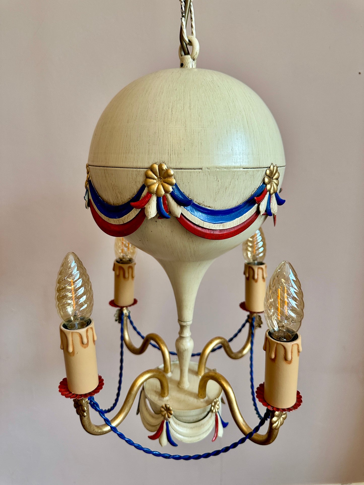 1940s French Montgolfier Balloon Toleware Chandelier