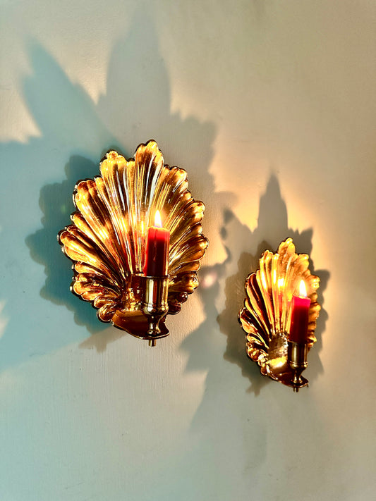 Pair of Hollywood Regency Brass Shell Sconces