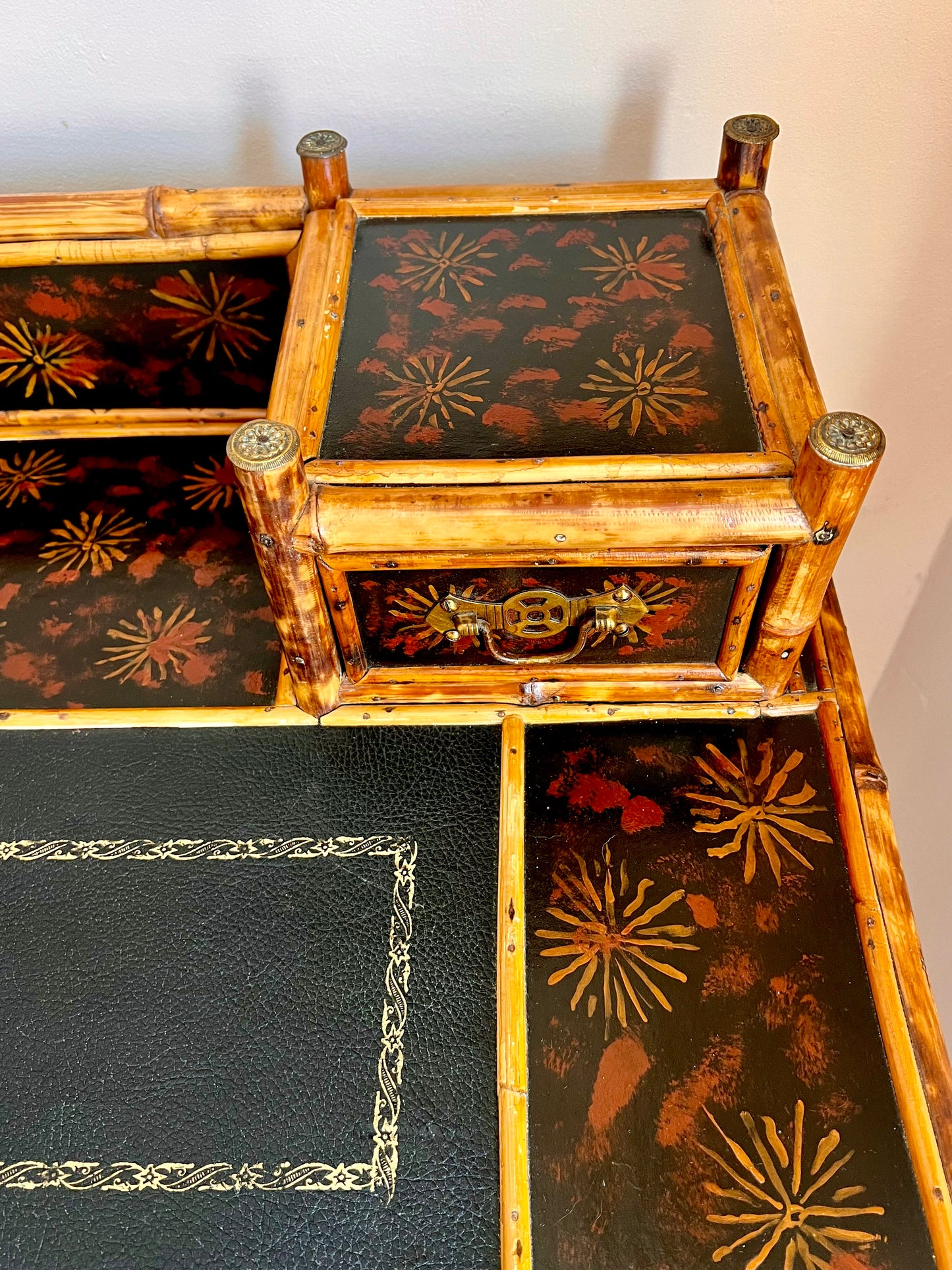 Victorian Lacquered Tiger Bamboo Writing Desk or Dressing Table