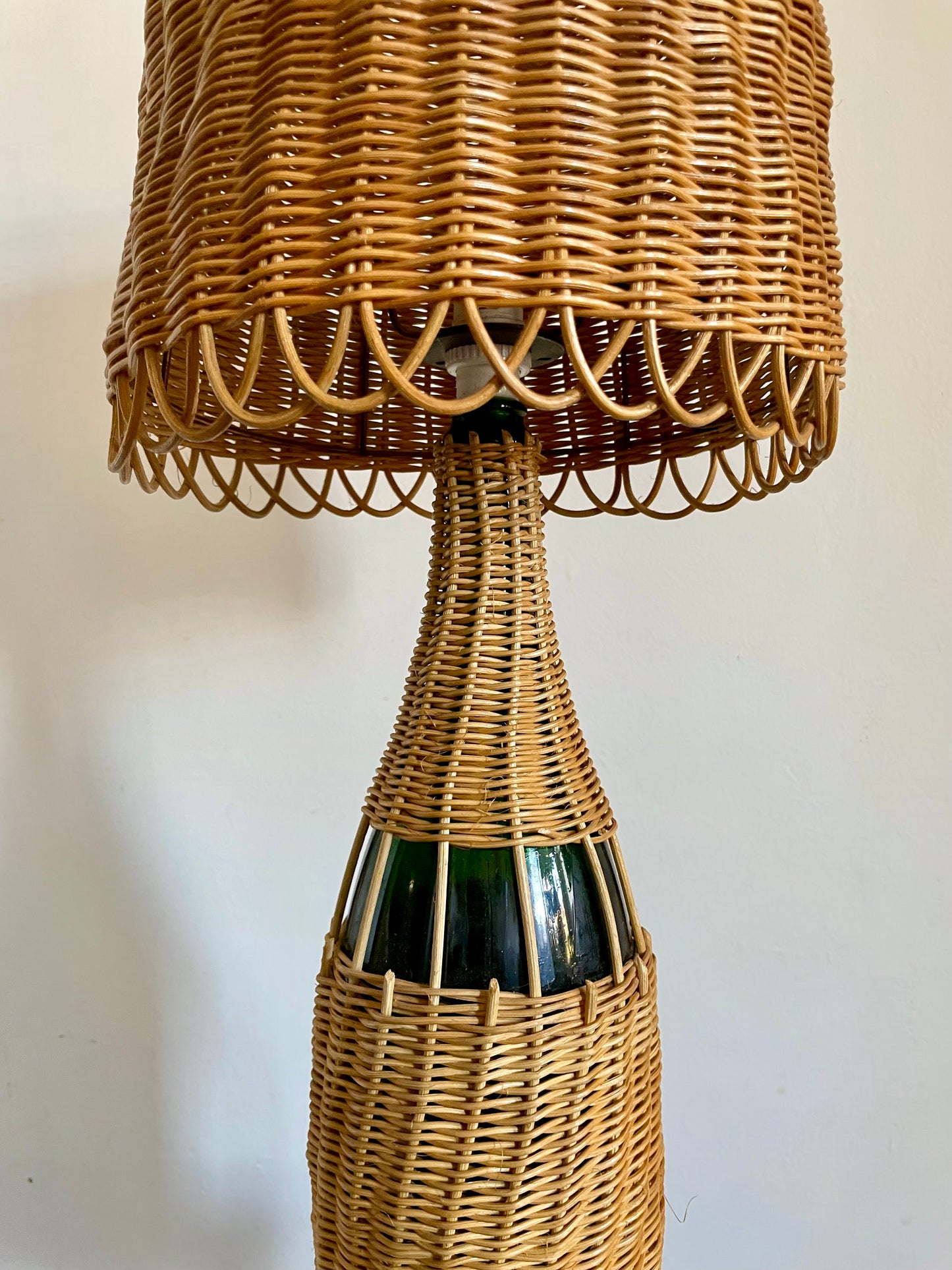 Tall 1960s French Rattan Bottle Table Lamp
