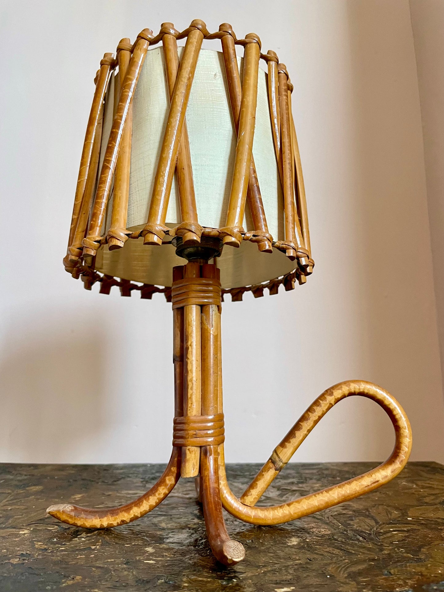 1950s French Bamboo Table Lamp By Louis Sognot