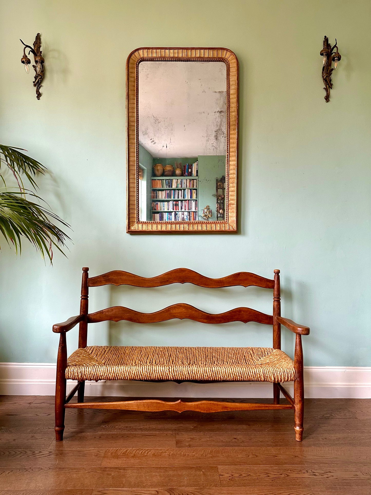 Early C20th Provencal Farmhouse Rush Seat Bench