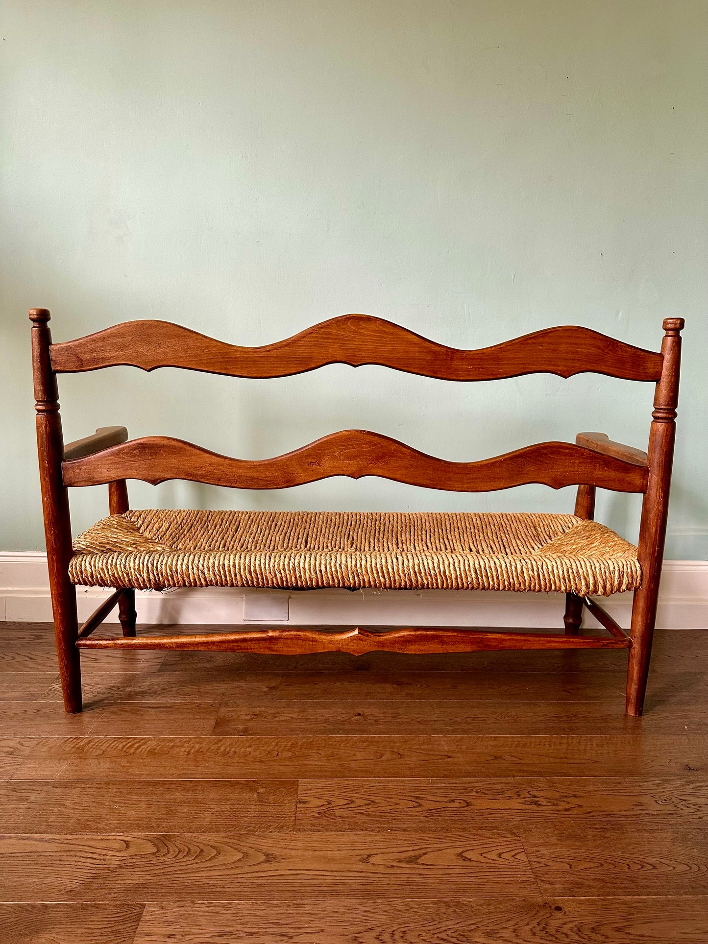Early C20th Provencal Farmhouse Rush Seat Bench