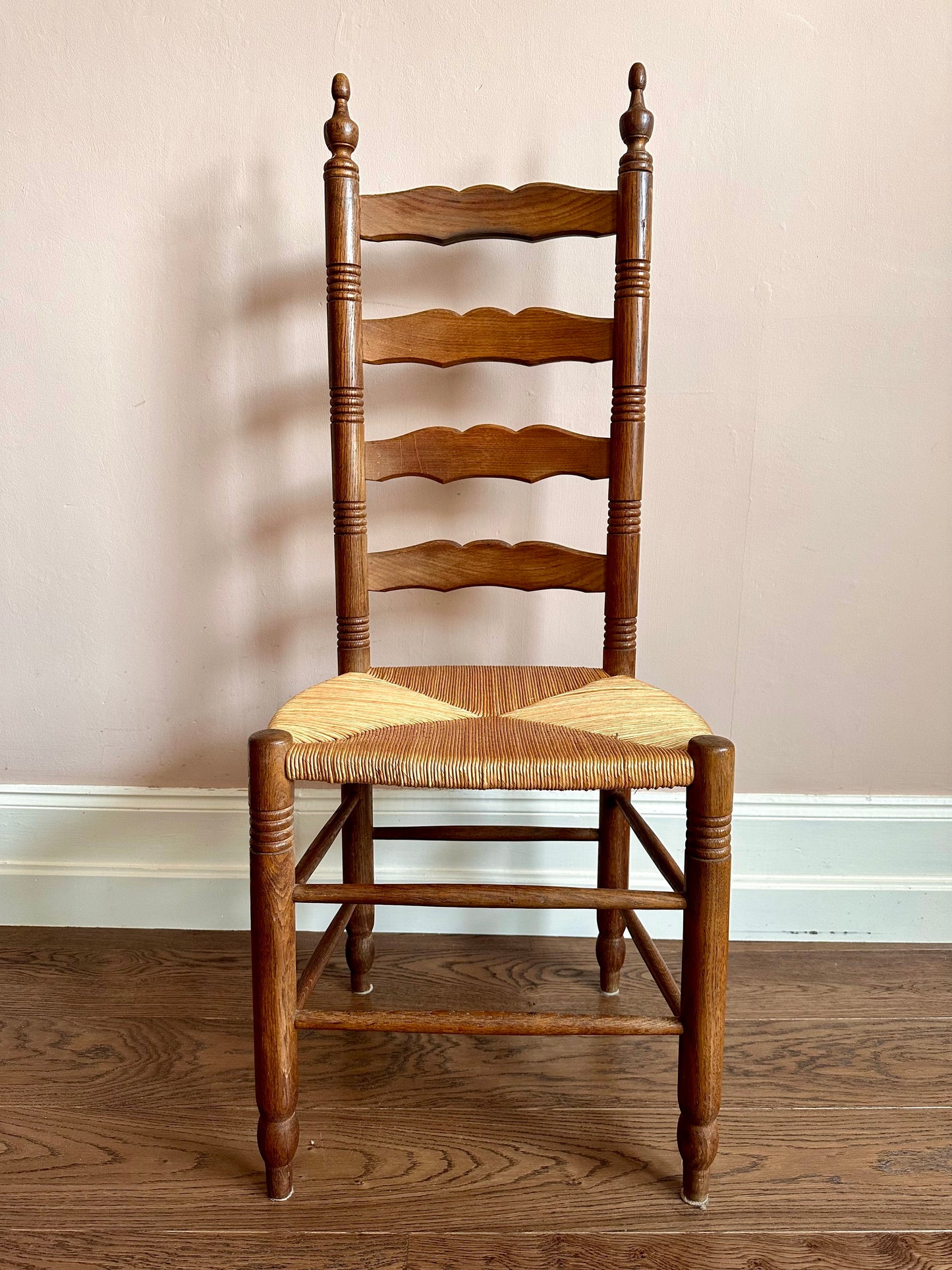 Set of Six 1950s French Rush Seat Dining Chairs