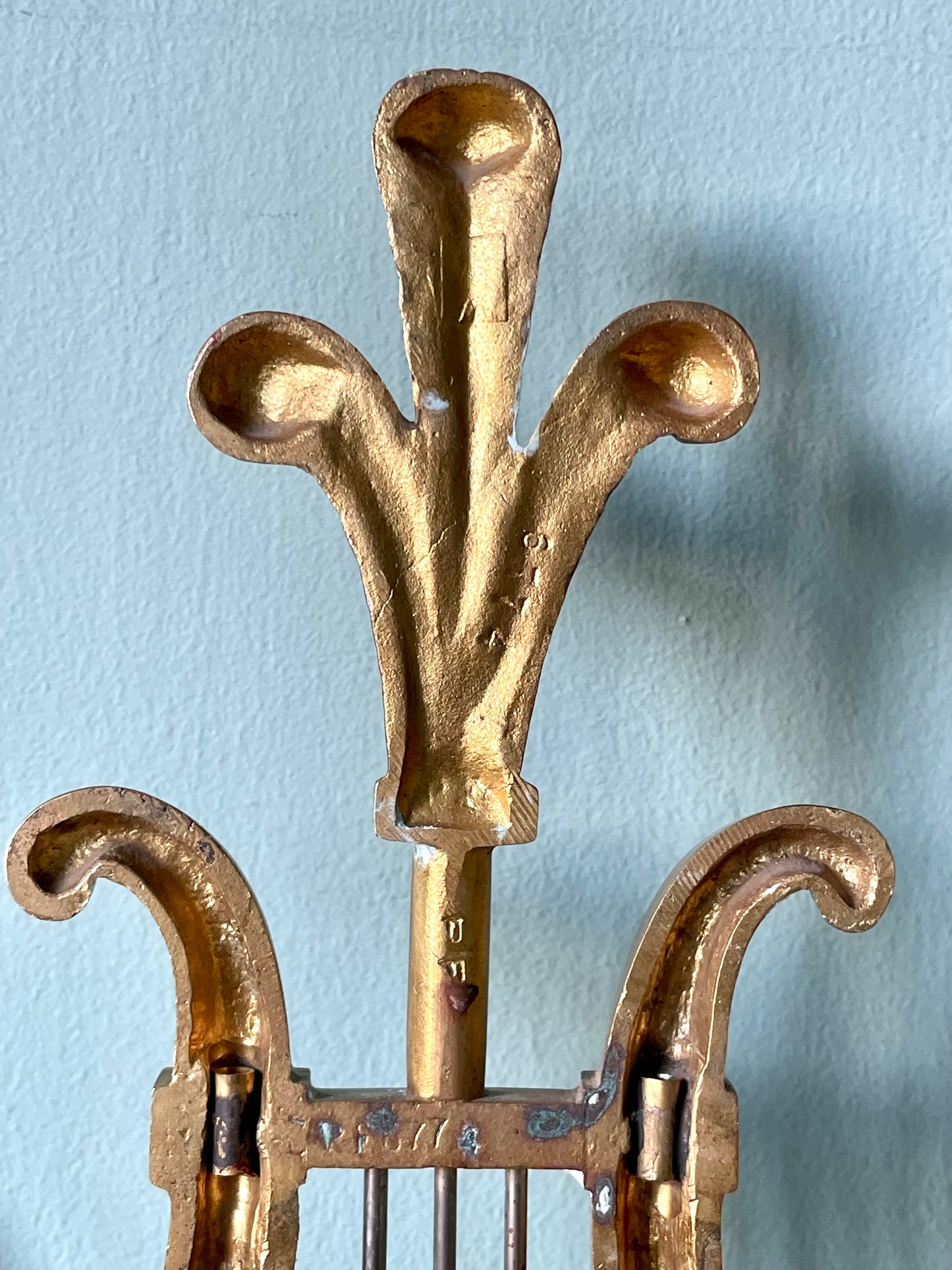 1950s Maison Charles (Stamped & Numbered) Brass Lyre Wall Lights