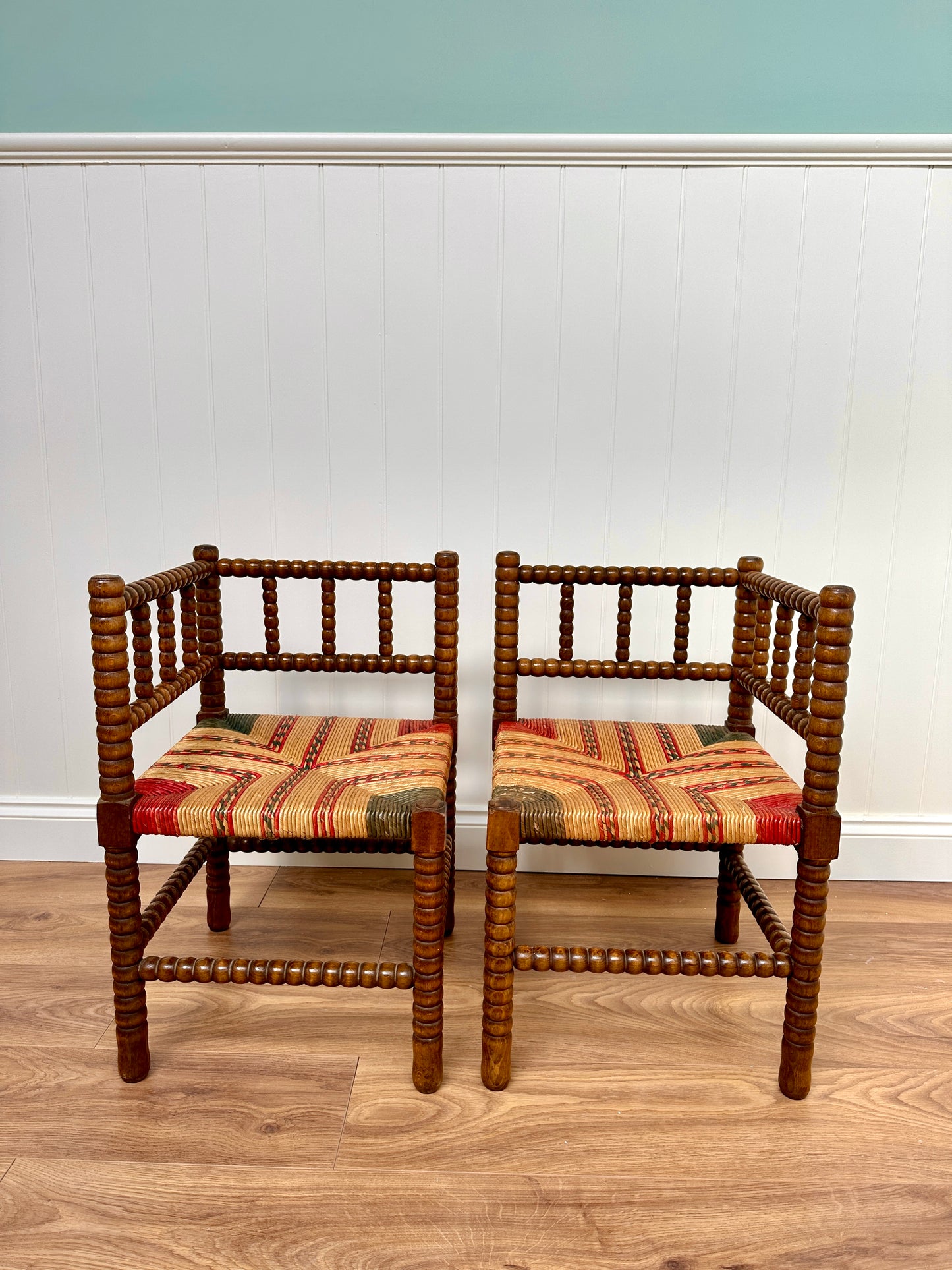 Pair Of Early C20th French Bobbin Corner Chairs