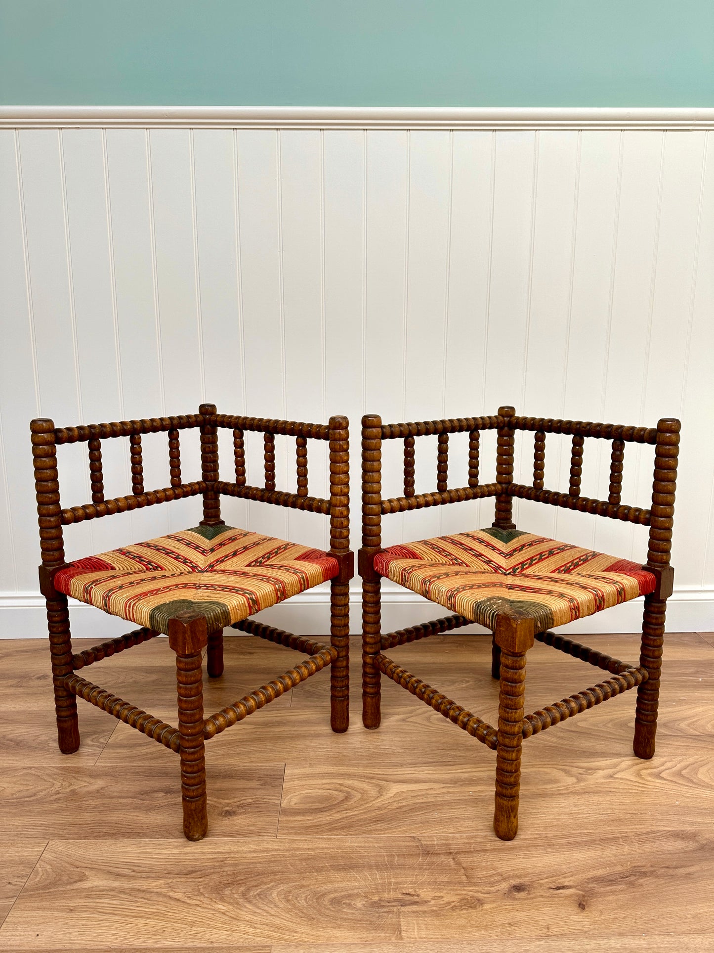 Pair Of Early C20th French Bobbin Corner Chairs