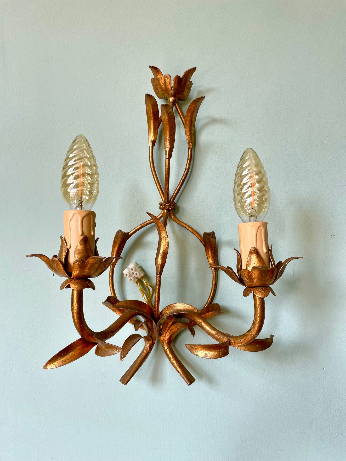 Pair of 1940s French Gilt Tole Wall Lights