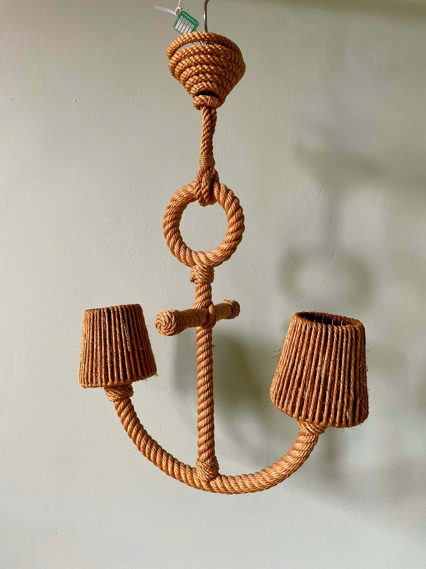 1960s Audoux & Minet Anchor Rope Chandelier With Original Shades