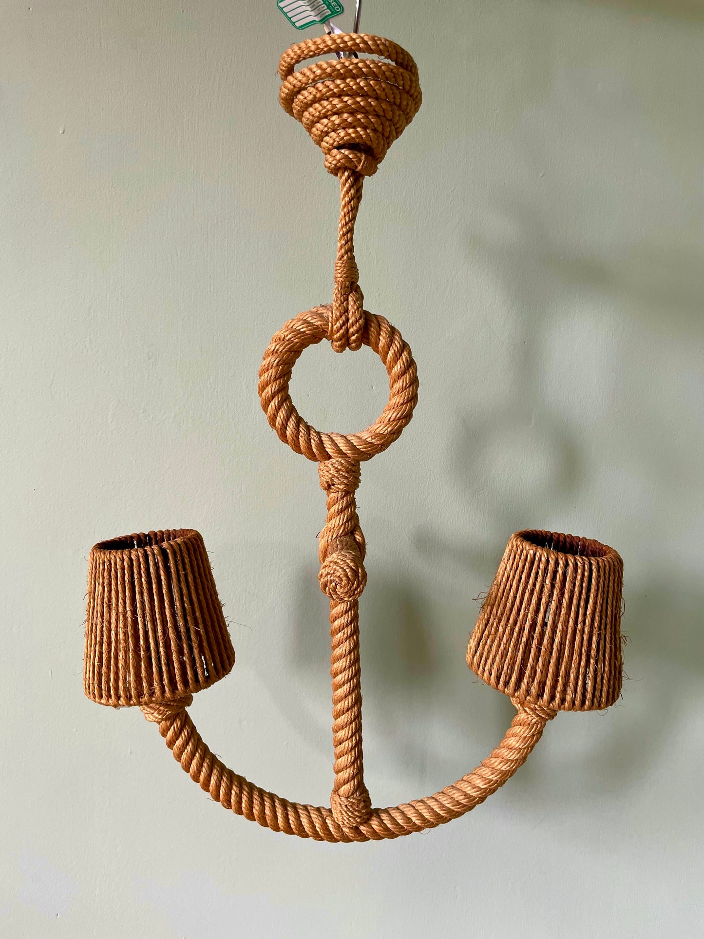 1960s Audoux & Minet Anchor Rope Chandelier With Original Shades