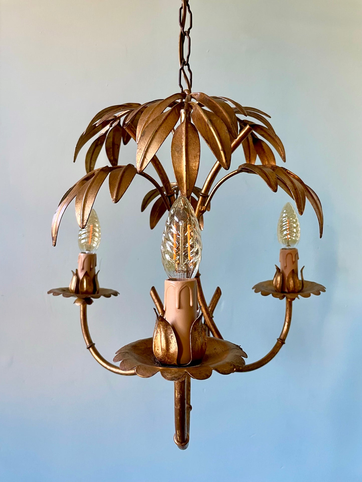 1950s French Gilt Palm Chandelier
