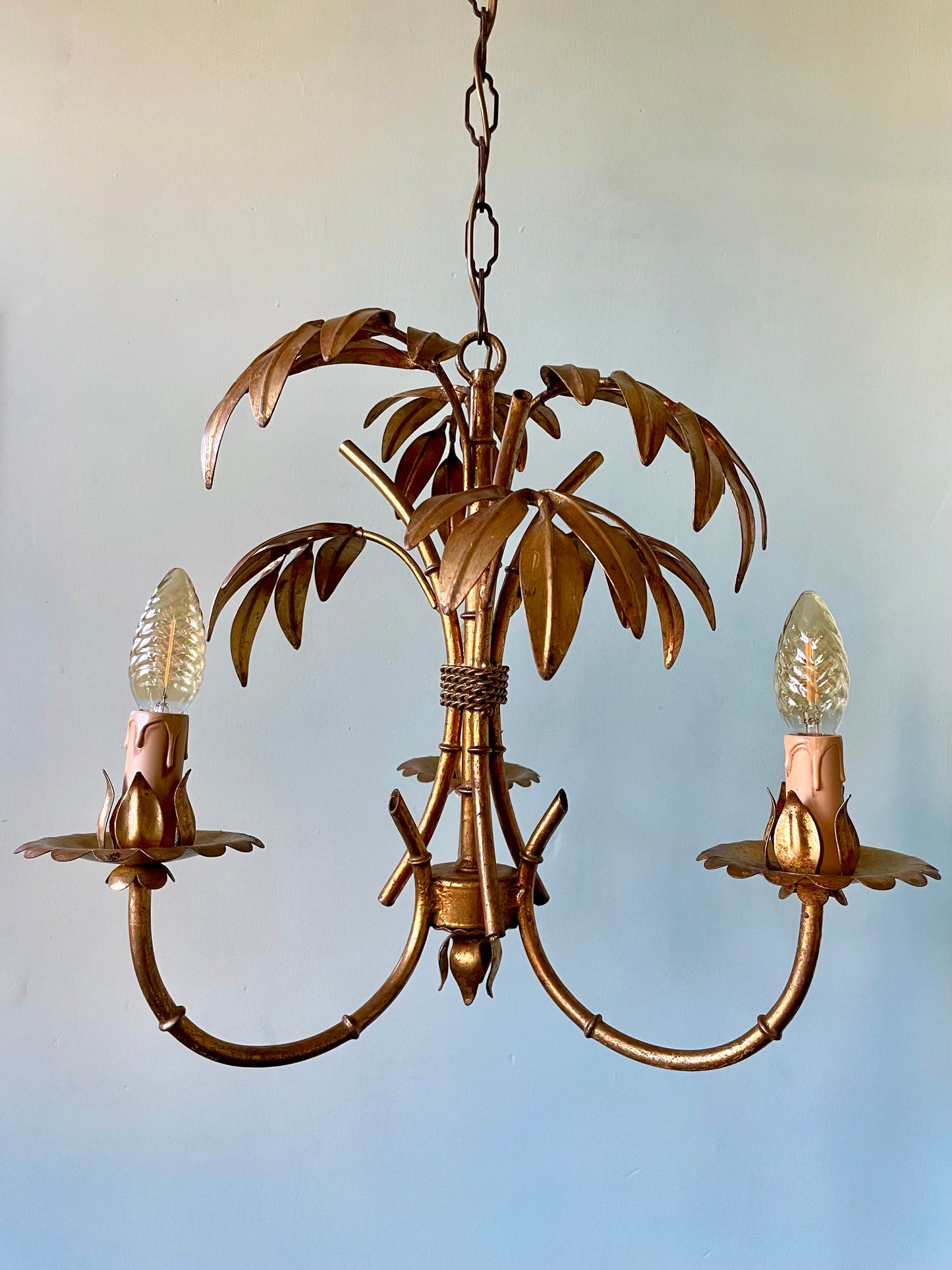 1950s French Gilt Palm Chandelier
