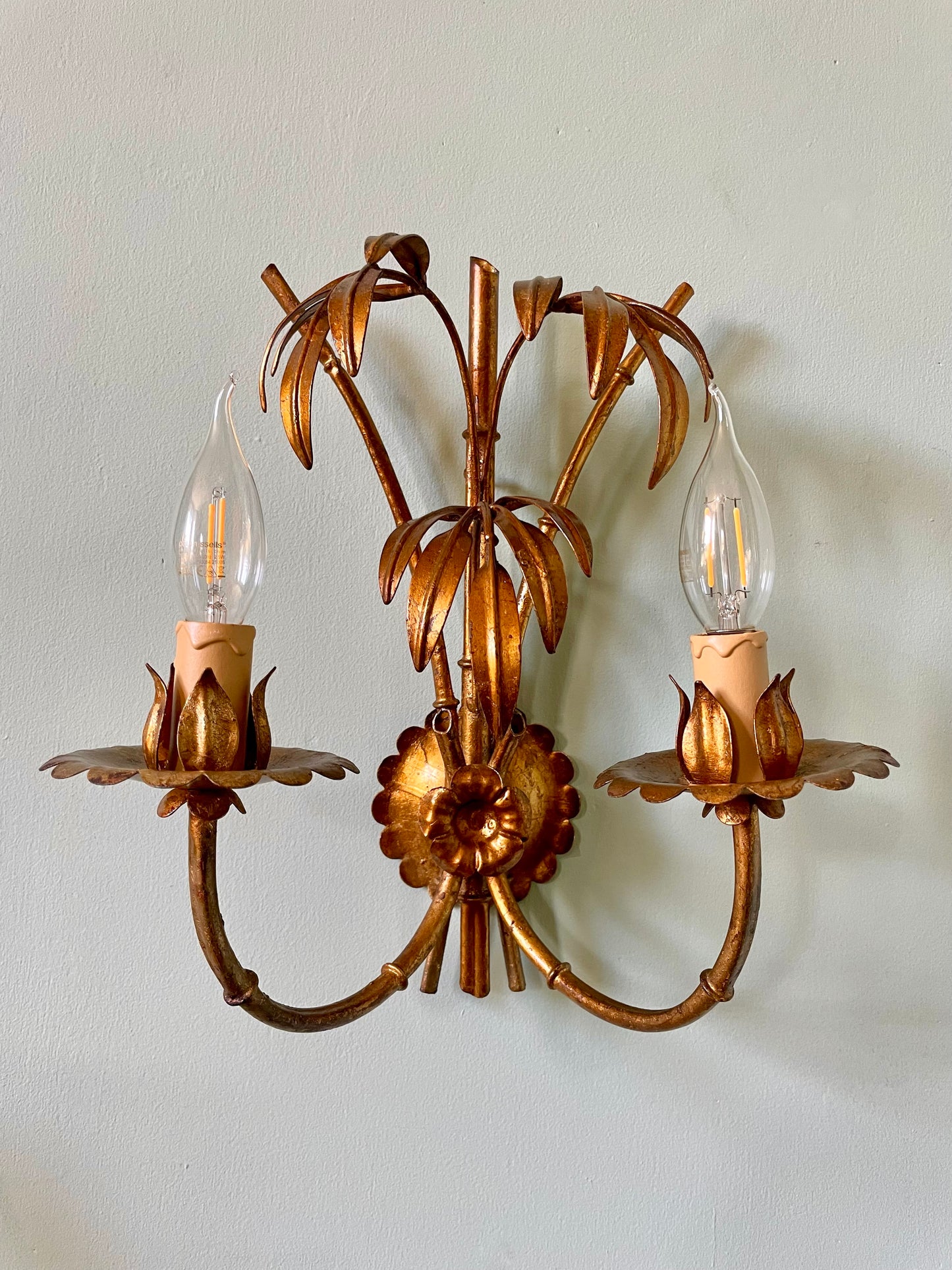 1950s French Gilt Palm Wall Light