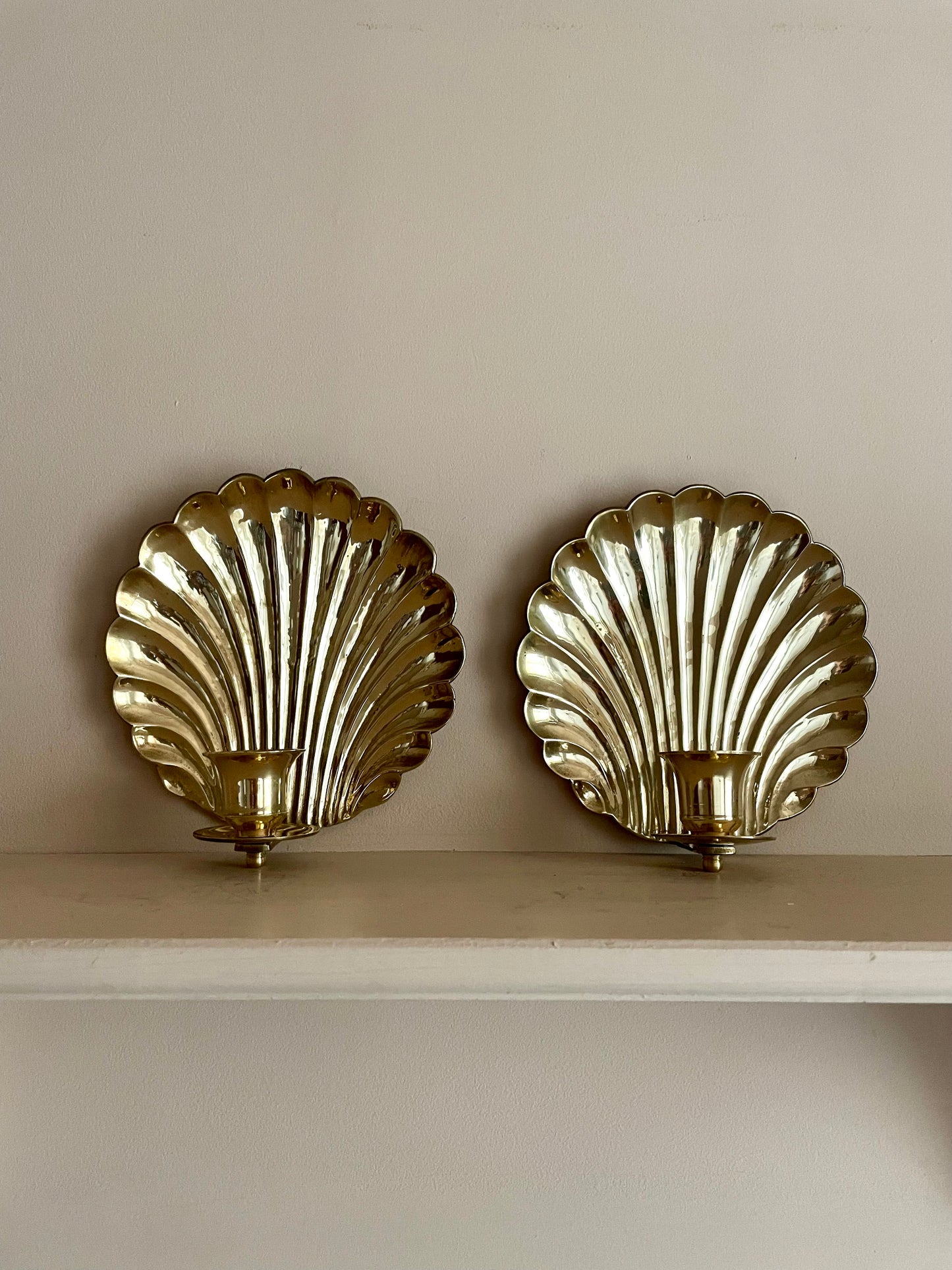1930s Brass Scallop Candle Sconces