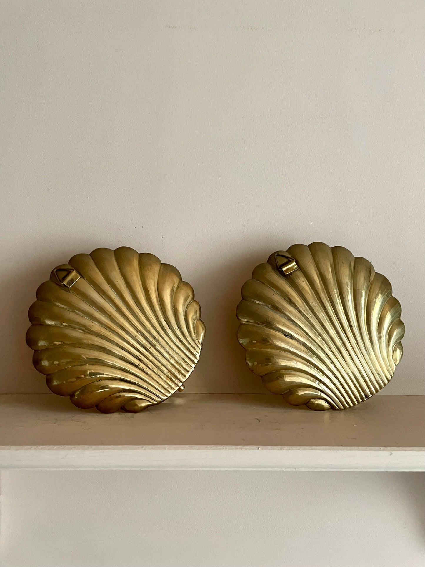 1930s Brass Scallop Candle Sconces