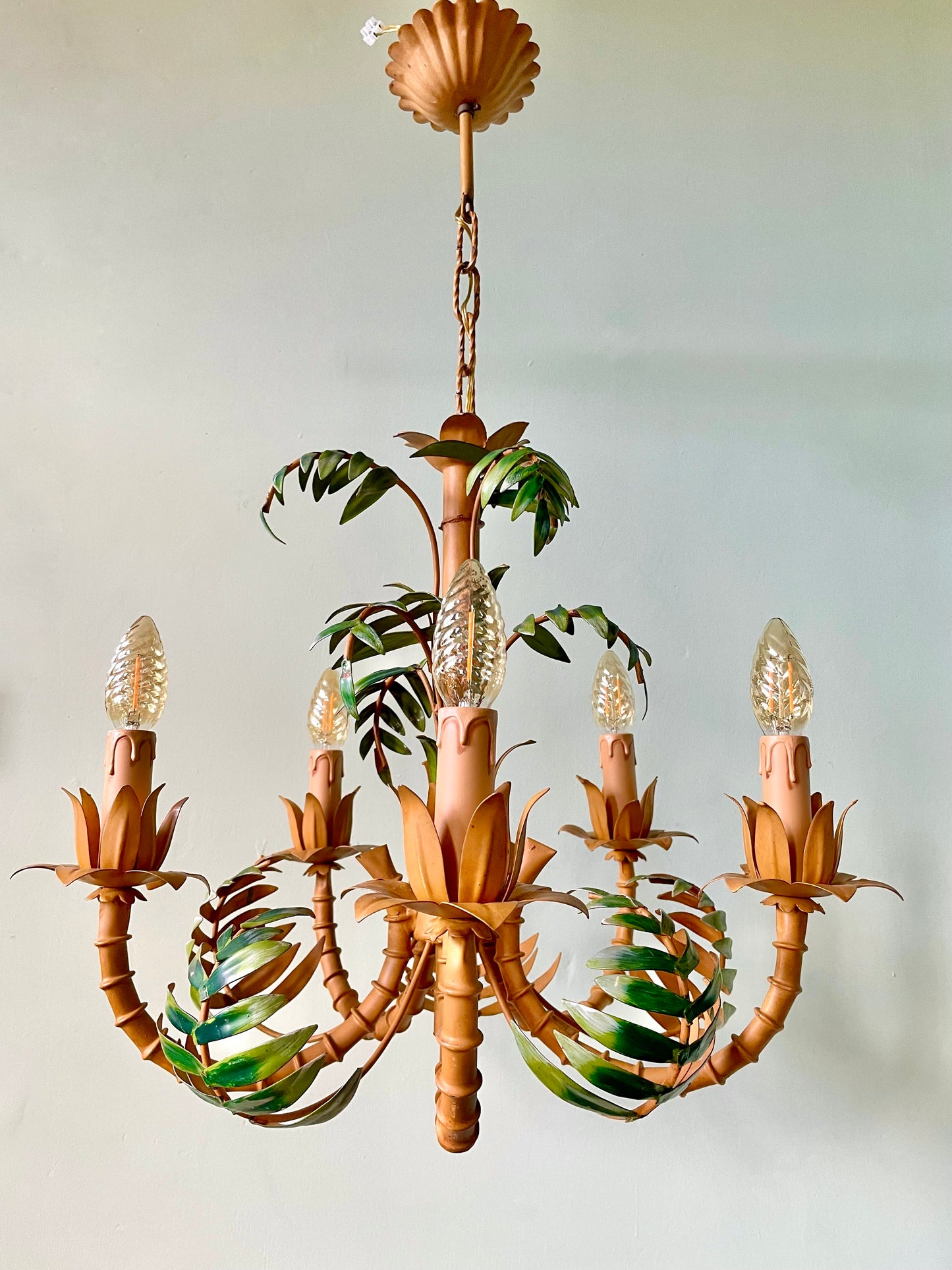 1950s French Bamboo Tole Chandelier