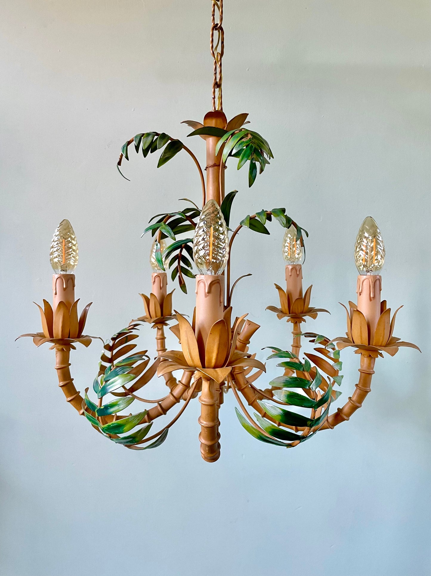 1950s French Bamboo Tole Chandelier