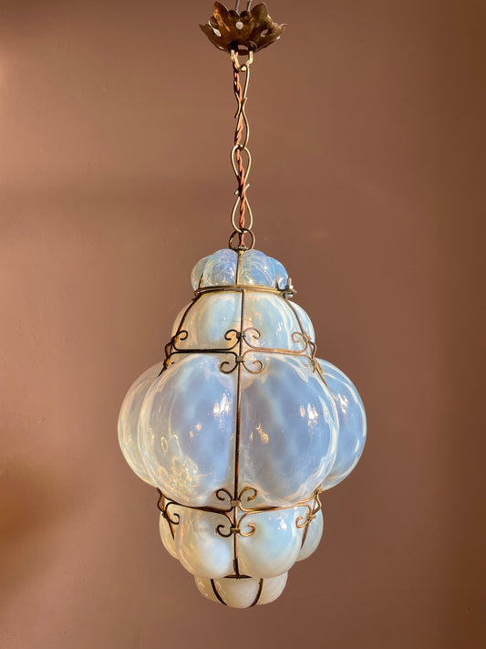 1960s Seguso Murano Opaline Glass Cage Light