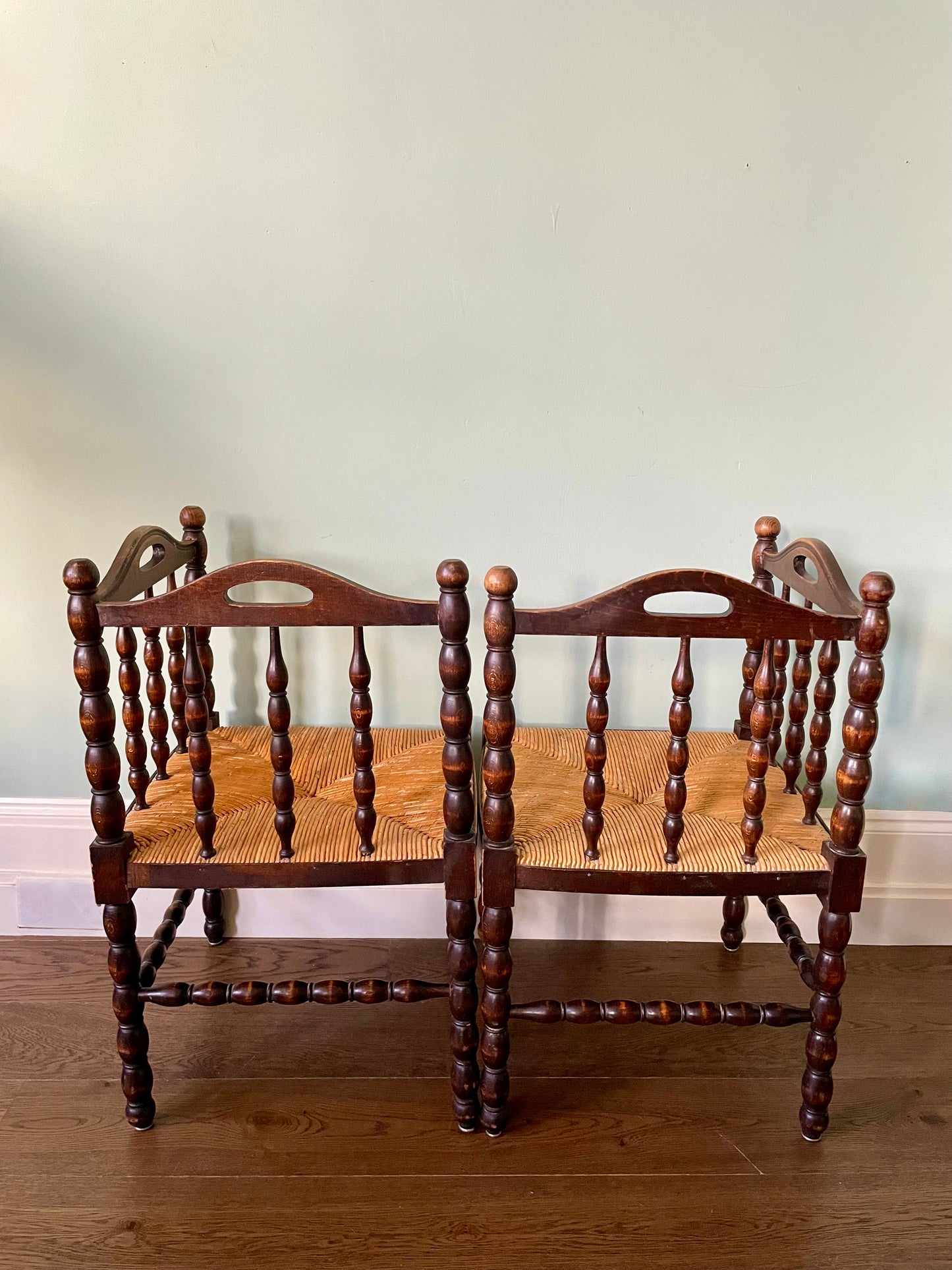 Pair of Early C20th French Turned Wood Corner Chairs